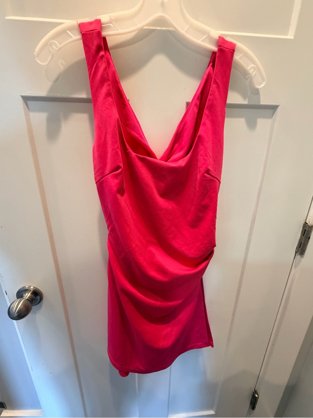 CHICME Small Hot Pink Cowl Neck Ruched Bodycon Romper